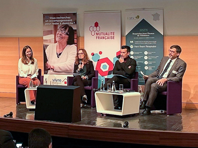 Louise Cadin, Cheffe du bureau de la prévention de la perte d’autonomie et du parcours de vie des personnes âgées DGCS, Séverine Salgado, Directrice générale de la FNMF, Johann GIRARD, Délégué national personnes âgées de la Croix-Rouge et Mathias Maurice, Directeur général de l’Hospitalité Saint-Thomas de Villeneuve (HSTV)