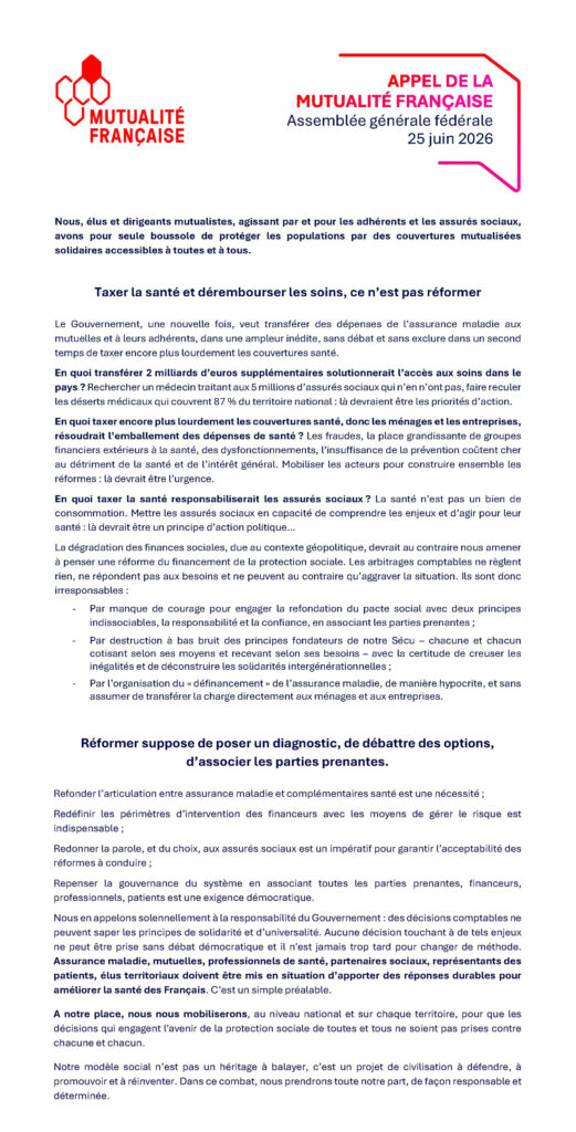Appel de la Mutualité Française, juin 2026